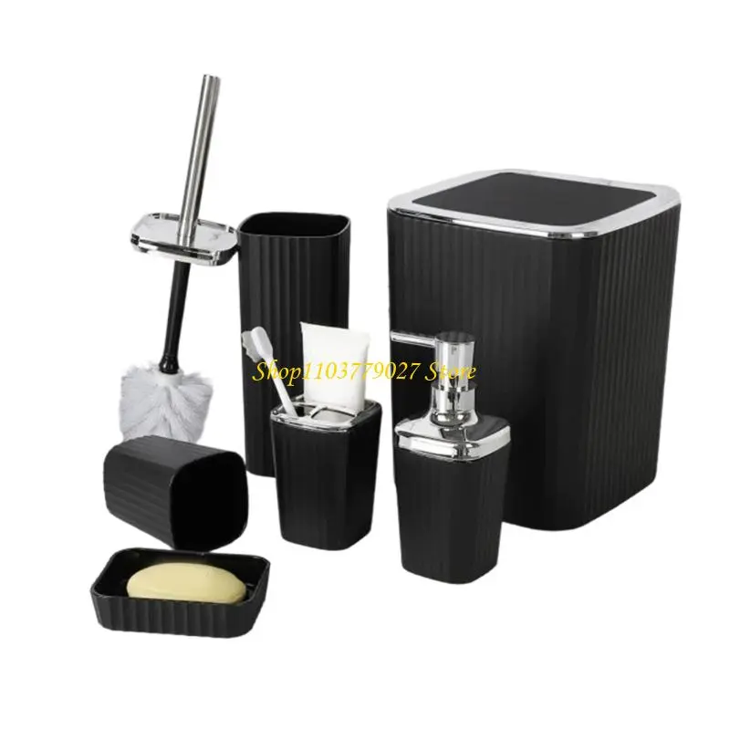 C4DF Complete 6Piece Bathroom Essential Set with Toothbrush Holder Liquid Soap Bottle