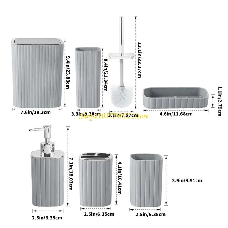 C4DF Complete 6Piece Bathroom Essential Set with Toothbrush Holder Liquid Soap Bottle