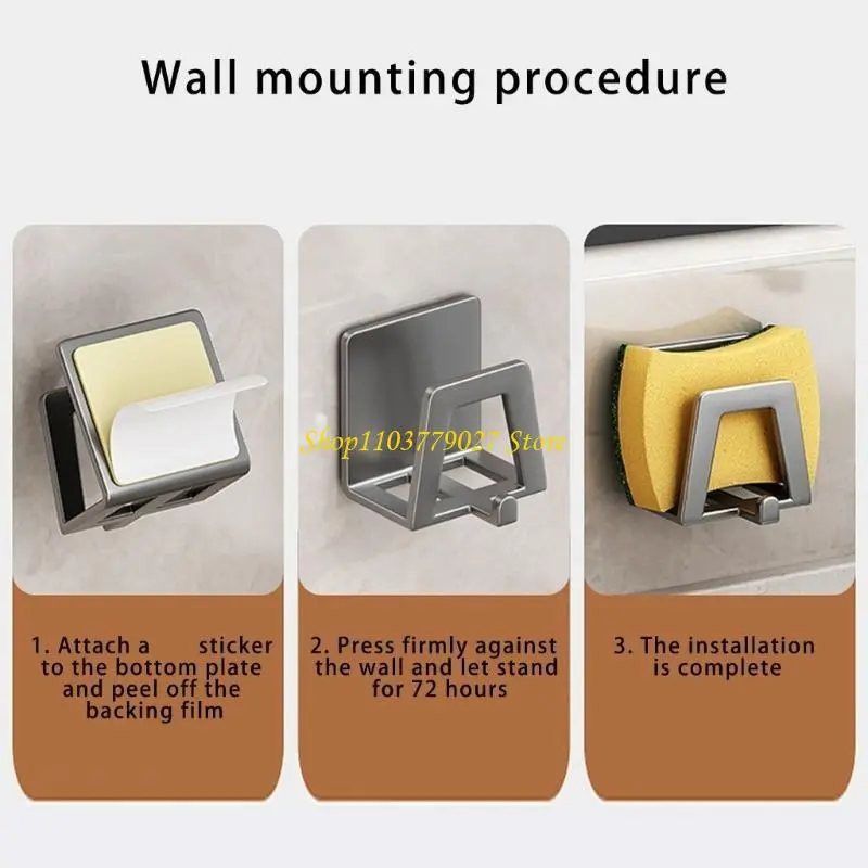 C4DF Carbon Steel Sink Sponges Drain Drying Rack Adhesive Storage Holder Kitchen for Dishes and Utensils