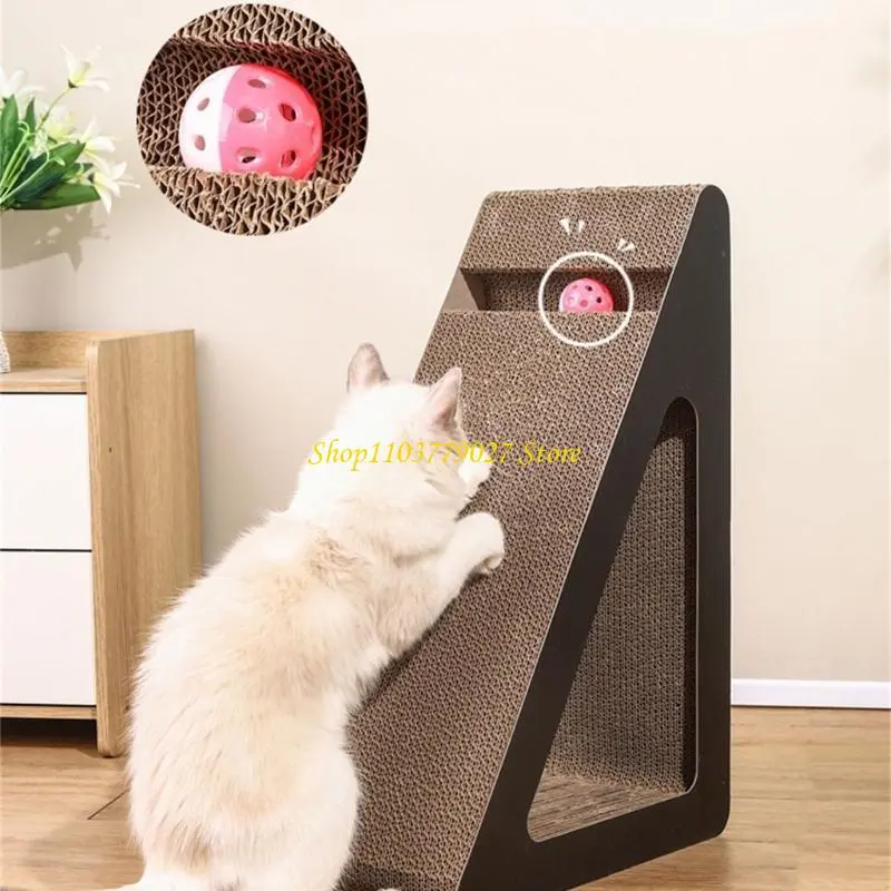 C4DF Space Saving Cats Scratcher Toy Triangle Scratching Cardboard For Interaction Fun