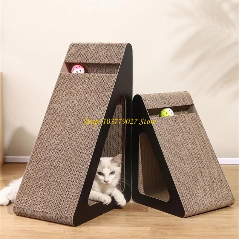 C4DF Space Saving Cats Scratcher Toy Triangle Scratching Cardboard For Interaction Fun