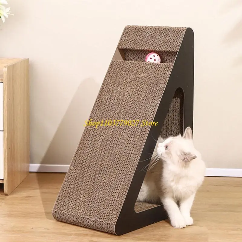 C4DF Space Saving Cats Scratcher Toy Triangle Scratching Cardboard For Interaction Fun