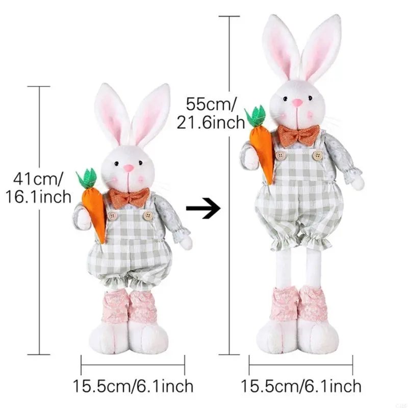 C4DF Plush Rabbit Easter Miniatures Extendable Legs Rabbit Home Figurine Ornament