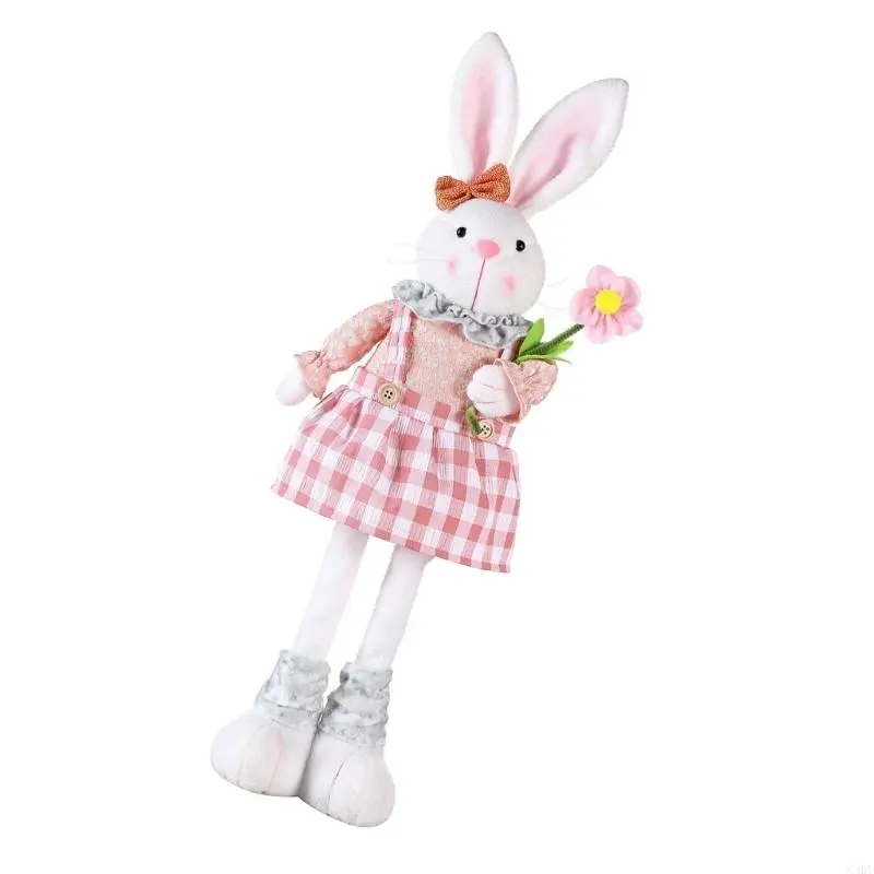 C4DF Plush Rabbit Easter Miniatures Extendable Legs Rabbit Home Figurine Ornament