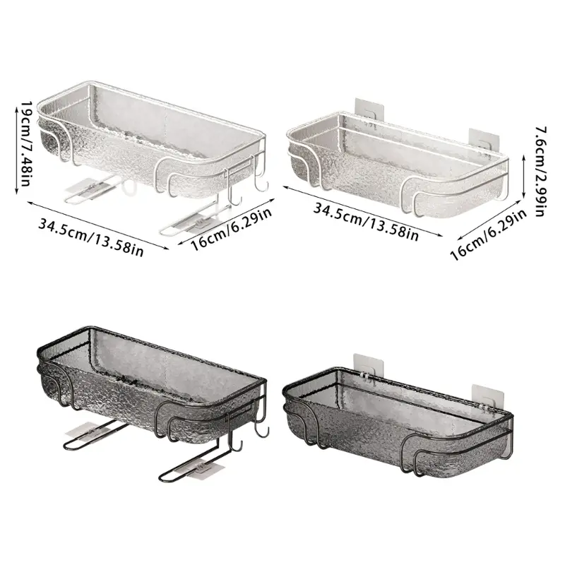 Y1UB Bathroom Shower Shelf Organizers Wall Mounted Bathroom Storage Shelf Hangable Dormitory Makeup Cosmetic Holder