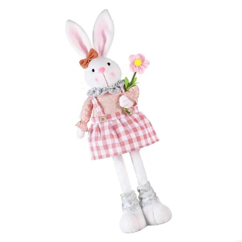 C4DF Plush Rabbit Easter Miniatures Extendable Legs Rabbit Home Figurine Ornament