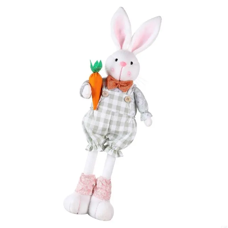 C4DF Plush Rabbit Easter Miniatures Extendable Legs Rabbit Home Figurine Ornament