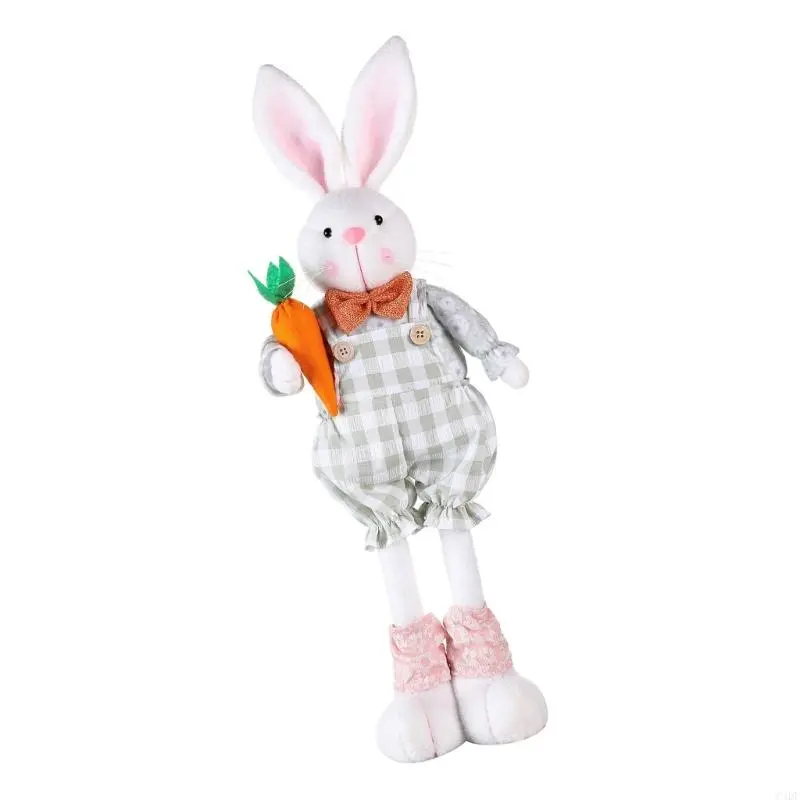 C4DF Plush Rabbit Easter Miniatures Extendable Legs Rabbit Home Figurine Ornament