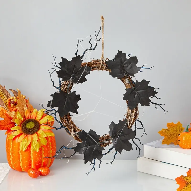 Y1UB Artificial Flower Wreath Halloween Pumpkin Wreath Hanging Decorations for Door