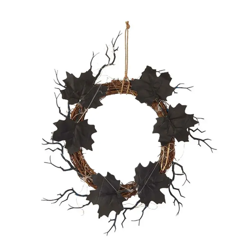 Y1UB Artificial Flower Wreath Halloween Pumpkin Wreath Hanging Decorations for Door
