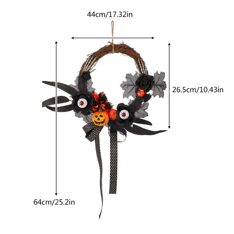 Y1UB Artificial Flower Wreath Halloween Pumpkin Wreath Hanging Decorations for Door