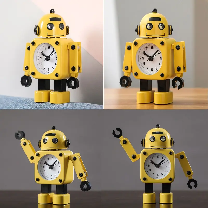 for Creative Cartoon Robot Alarm Clock Metal Wake-up Clocks with Flashing Eye