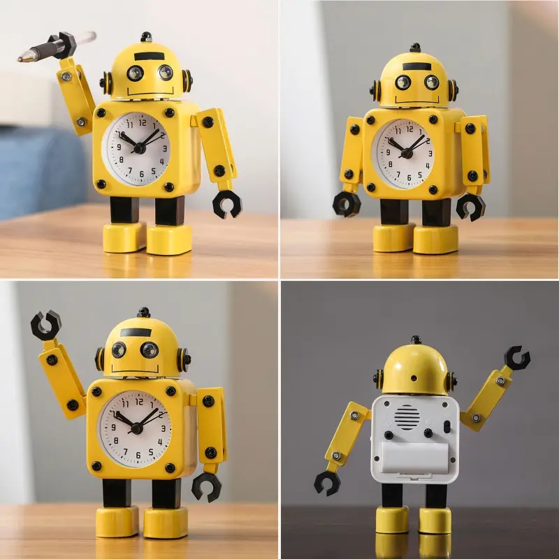 for Creative Cartoon Robot Alarm Clock Metal Wake-up Clocks with Flashing Eye