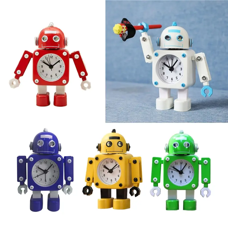 for Creative Cartoon Robot Alarm Clock Metal Wake-up Clocks with Flashing Eye