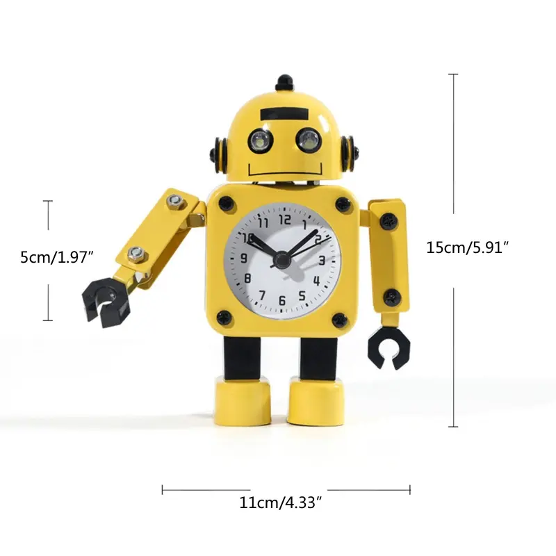 for Creative Cartoon Robot Alarm Clock Metal Wake-up Clocks with Flashing Eye