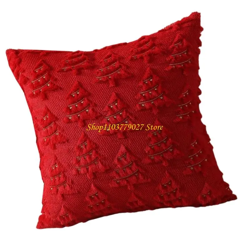 C4DF Throw Pillow Case Christmas Embroidered Pillowcase Festive Soft Polyester Durability for Home Holiday Decoration