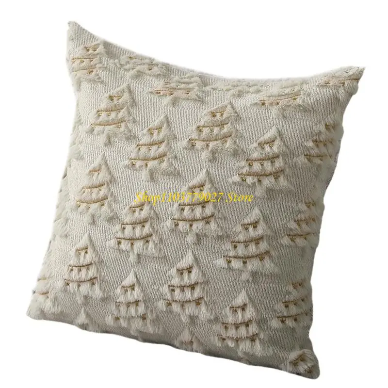 C4DF Throw Pillow Case Christmas Embroidered Pillowcase Festive Soft Polyester Durability for Home Holiday Decoration