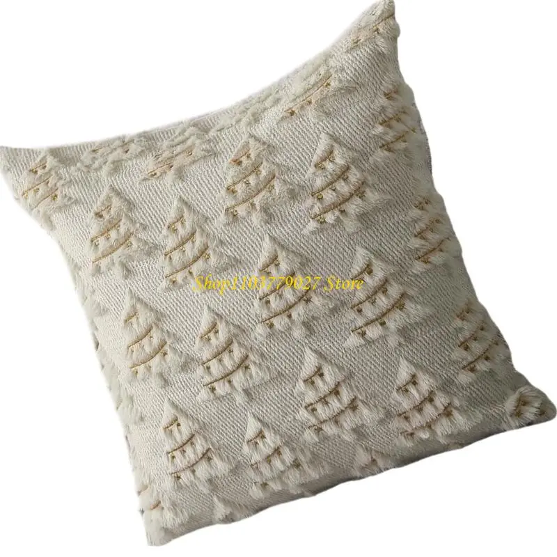 C4DF Throw Pillow Case Christmas Embroidered Pillowcase Festive Soft Polyester Durability for Home Holiday Decoration