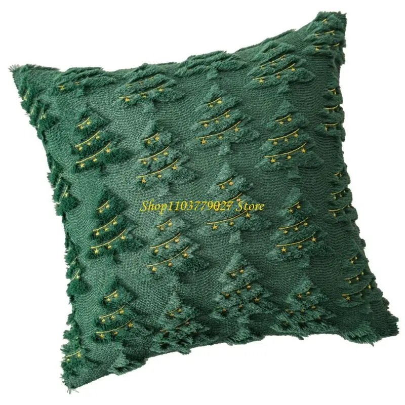C4DF Throw Pillow Case Christmas Embroidered Pillowcase Festive Soft Polyester Durability for Home Holiday Decoration