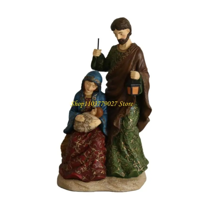 C4DF Elegant Nativity Scene Figurine For Holiday Tabletop Religious Resins Sculpture