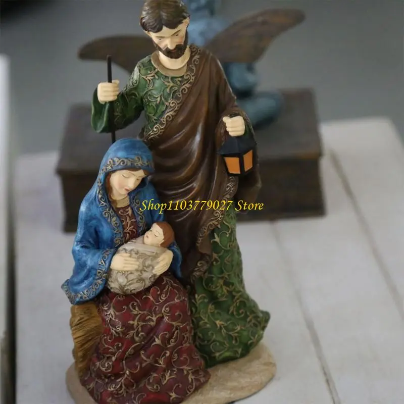 C4DF Elegant Nativity Scene Figurine For Holiday Tabletop Religious Resins Sculpture