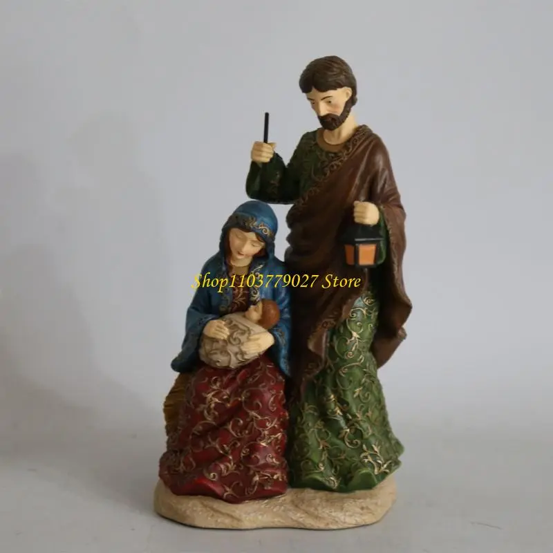 C4DF Elegant Nativity Scene Figurine For Holiday Tabletop Religious Resins Sculpture