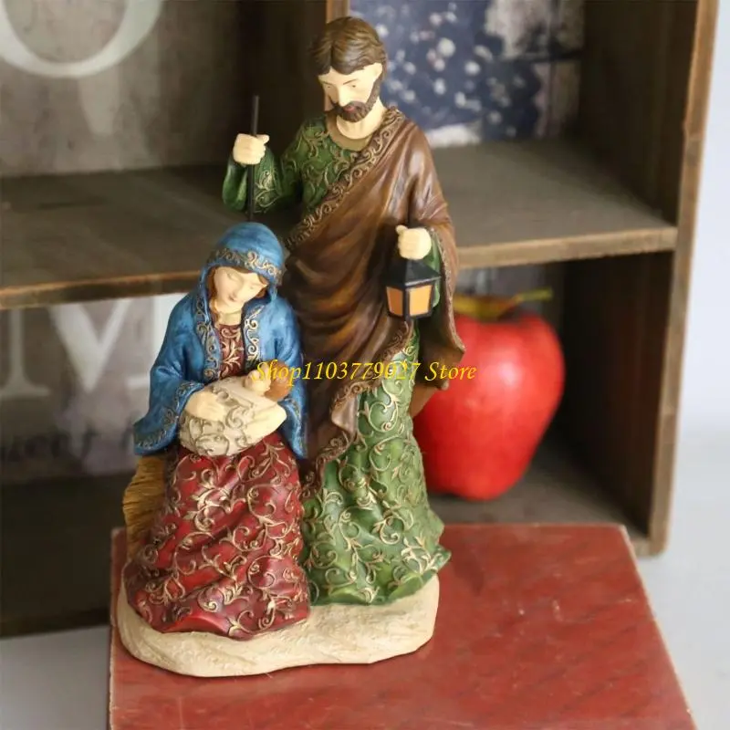 C4DF Elegant Nativity Scene Figurine For Holiday Tabletop Religious Resins Sculpture