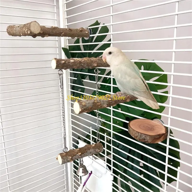 C4DF Natural Bird Perch Chewing Toy 6PCS Cage Climbing Branches Grinding Set For Parakeets Enrichment and Entertain