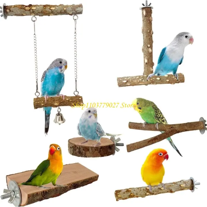 C4DF Natural Bird Perch Chewing Toy 6PCS Cage Climbing Branches Grinding Set For Parakeets Enrichment and Entertain