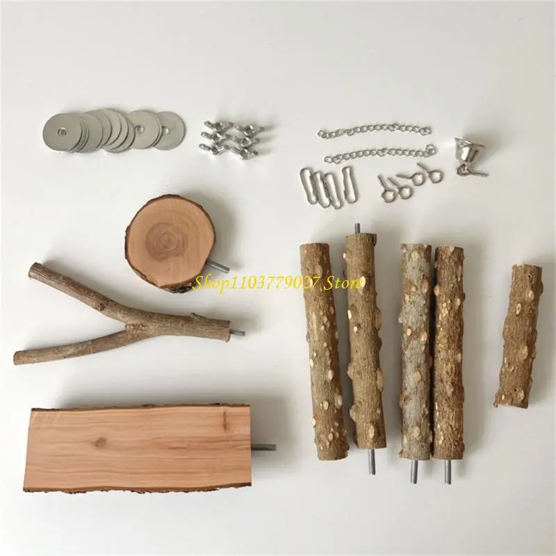 C4DF Natural Bird Perch Chewing Toy 6PCS Cage Climbing Branches Grinding Set For Parakeets Enrichment and Entertain