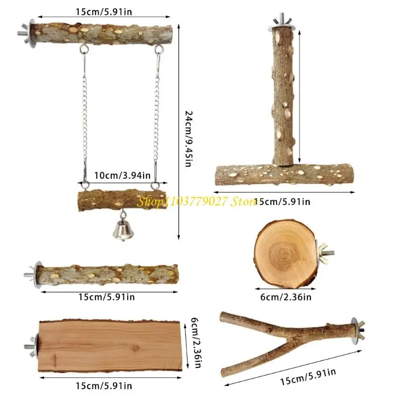 C4DF Natural Bird Perch Chewing Toy 6PCS Cage Climbing Branches Grinding Set For Parakeets Enrichment and Entertain