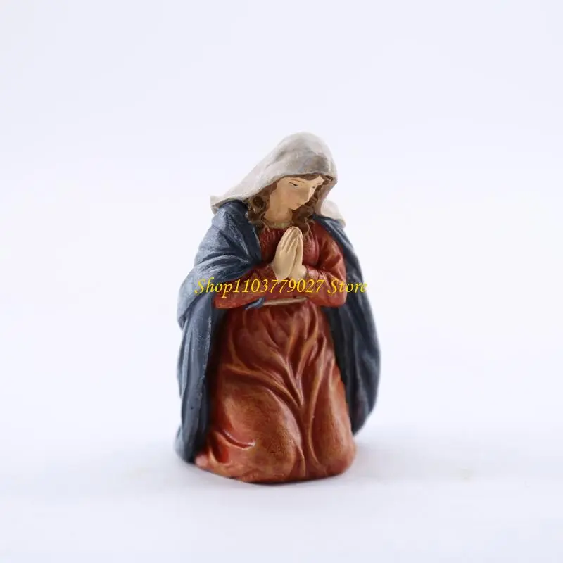 C4DF Classical Nativity Scene Figurine Set Resins Holy Father Mother and Baby Sculptures Ornaments Holiday Tabletop Display