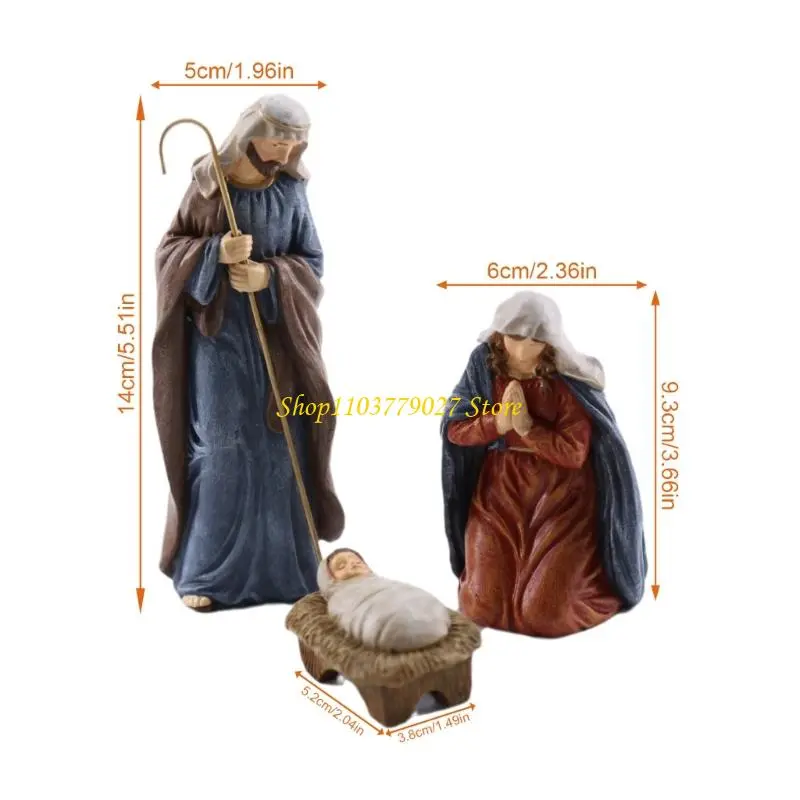 C4DF Classical Nativity Scene Figurine Set Resins Holy Father Mother and Baby Sculptures Ornaments Holiday Tabletop Display