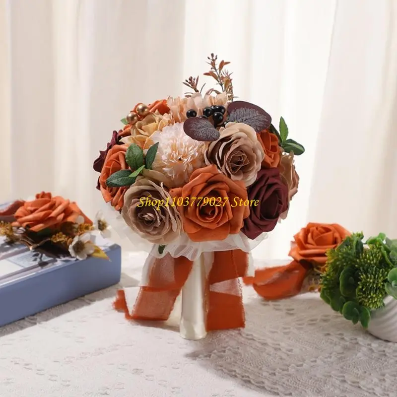 C4DF Bridal Bouquets Artificial Rose Flower Wedding Bridal Bouquets for Wedding Ceremony Decorations Party Table Centerpieces