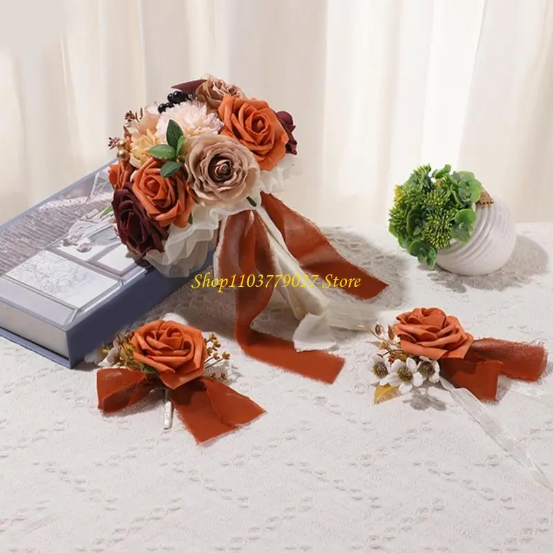 C4DF Bridal Bouquets Artificial Rose Flower Wedding Bridal Bouquets for Wedding Ceremony Decorations Party Table Centerpieces