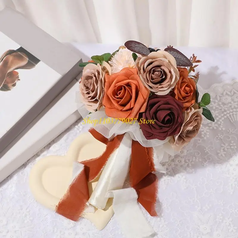 C4DF Bridal Bouquets Artificial Rose Flower Wedding Bridal Bouquets for Wedding Ceremony Decorations Party Table Centerpieces