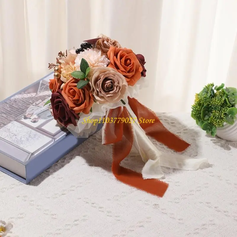 C4DF Bridal Bouquets Artificial Rose Flower Wedding Bridal Bouquets for Wedding Ceremony Decorations Party Table Centerpieces