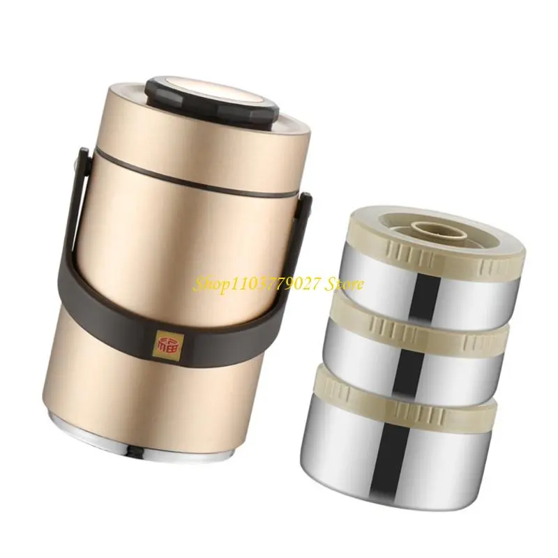C4DF Thermal Insulated Wide Mouthes Soup Jar 3 Layer Stackable Bentos Box Leak proof 12H Heat Retention Lunch Container