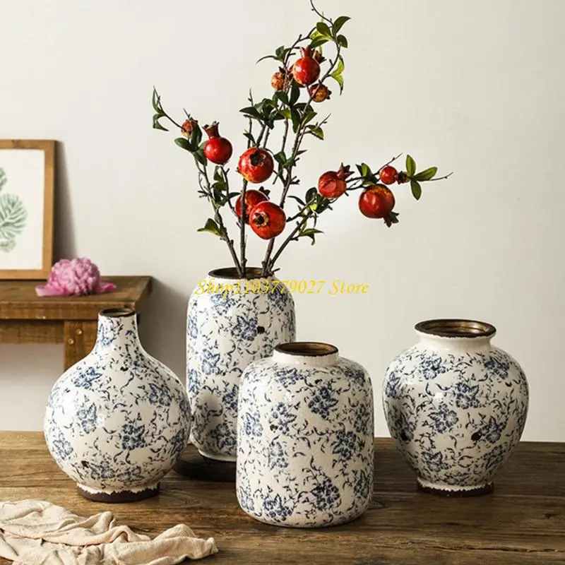 C4DF Ceramics Centerpieces Vases with Blue White Porcelain Nonslip Pad Home Accent
