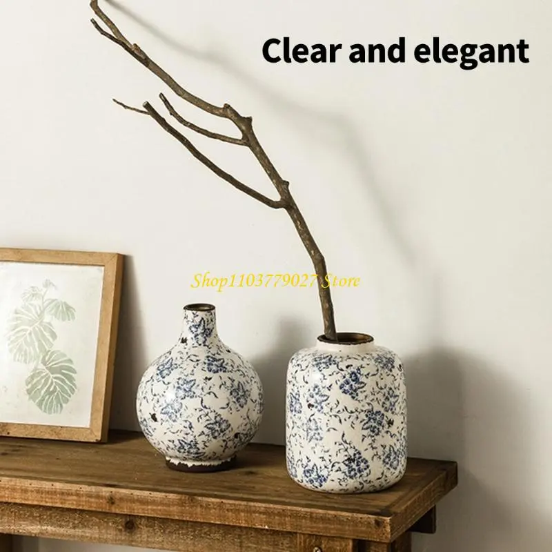C4DF Ceramics Centerpieces Vases with Blue White Porcelain Nonslip Pad Home Accent