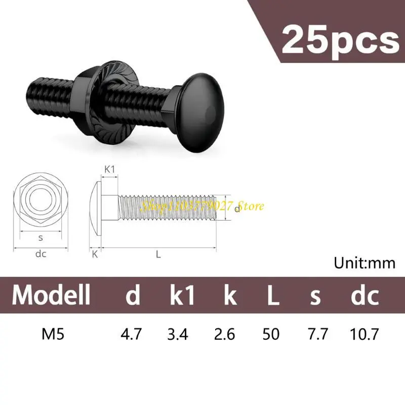 C4DF 25Pieces M8x60mm Stainless Steel Carriages Bolts and Nut for Indoor Use