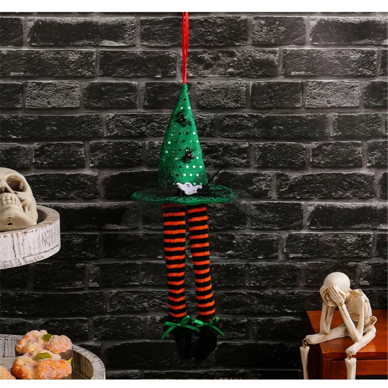 Y1UB 5Pcs Colorful Witch Hat Window Adornment Hauntingly Halloween Display Hangings
