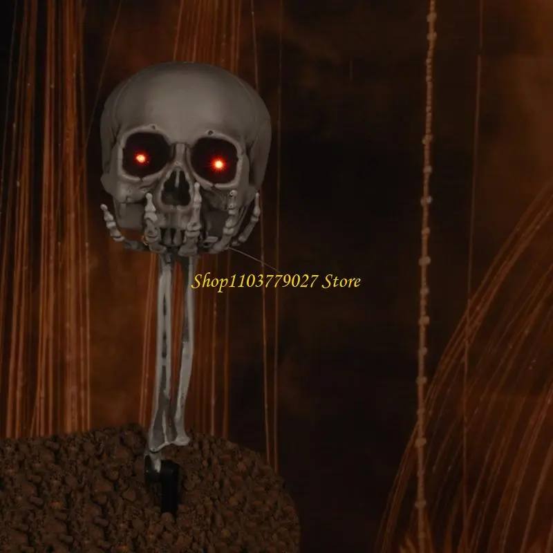 C4DF Halloween Realistic Skull Head Stake with Lighted Eyes Skeleton Party Decoration