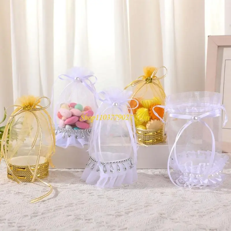 C4DF Pack Of 12 Drawstring Closure Candy Organizers Wedding Guest Favor Wrapping Bags For Holidays Event Party Supplies