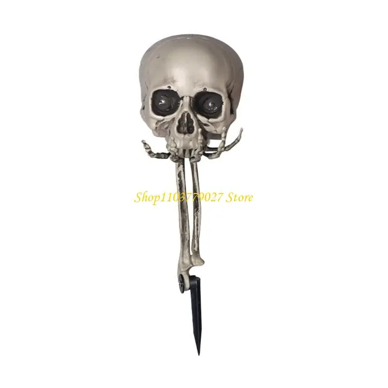 C4DF Halloween Realistic Skull Head Stake with Lighted Eyes Skeleton Party Decoration