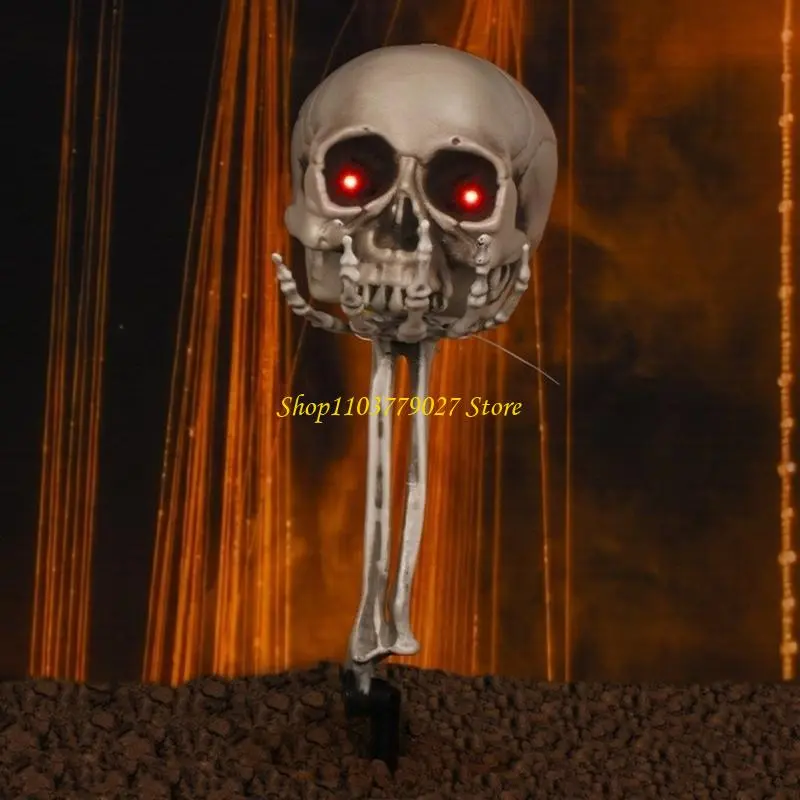 C4DF Halloween Realistic Skull Head Stake with Lighted Eyes Skeleton Party Decoration