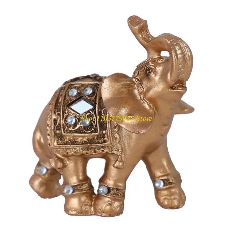 C4DF Elephant Resin Statue Sculpture Car Home Office Decoration Symbolizing Happiness