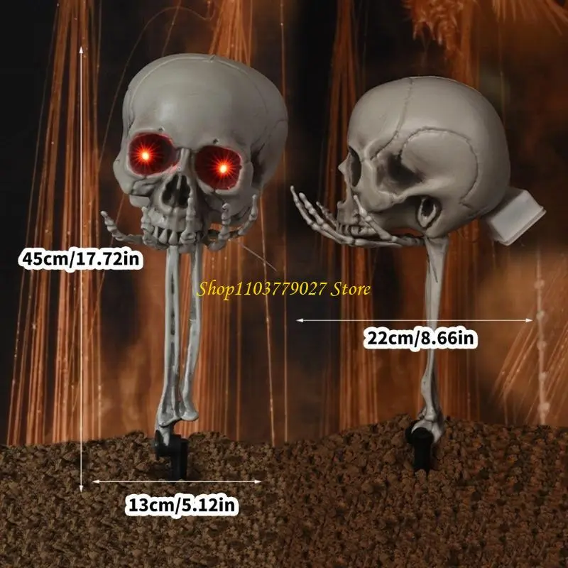 C4DF Halloween Realistic Skull Head Stake with Lighted Eyes Skeleton Party Decoration