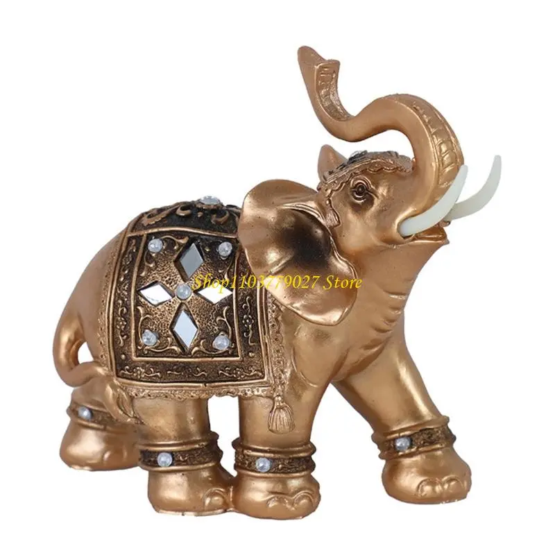 C4DF Elephant Resin Statue Sculpture Car Home Office Decoration Symbolizing Happiness