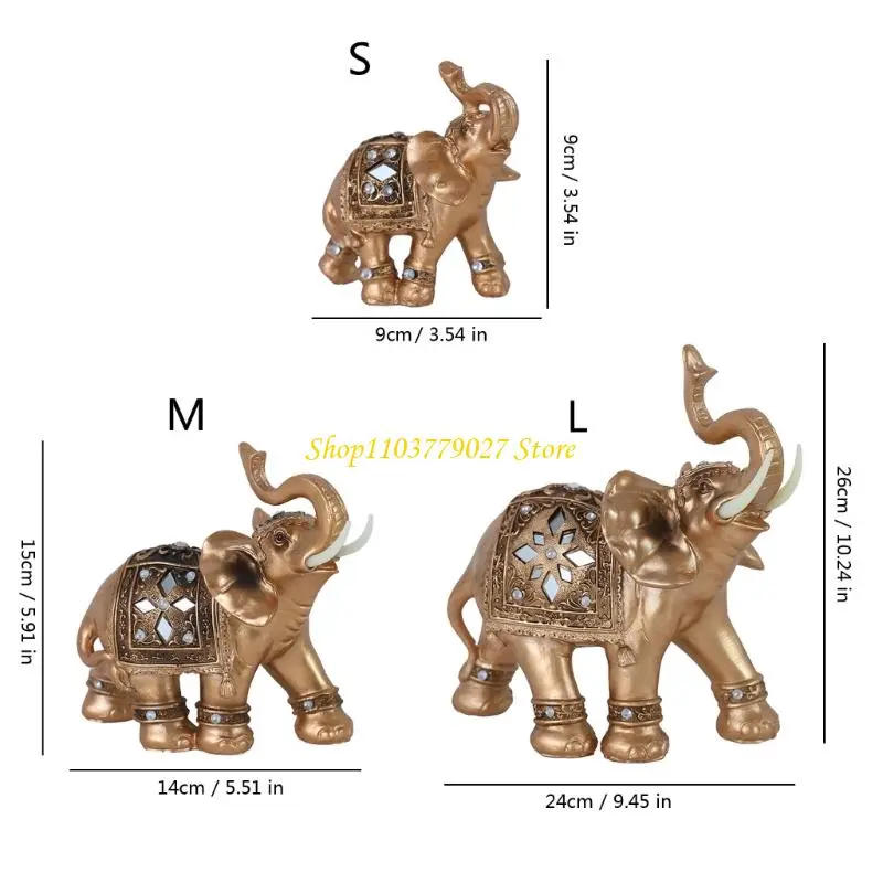 C4DF Elephant Resin Statue Sculpture Car Home Office Decoration Symbolizing Happiness